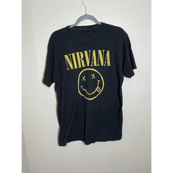 Classic Nirvana Smiley Face Black Short Sleeved T Shirt - Picture 2 of 9